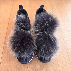 Jimmy Choo Dark Blue Sneakers with Fluffy Pom Poms